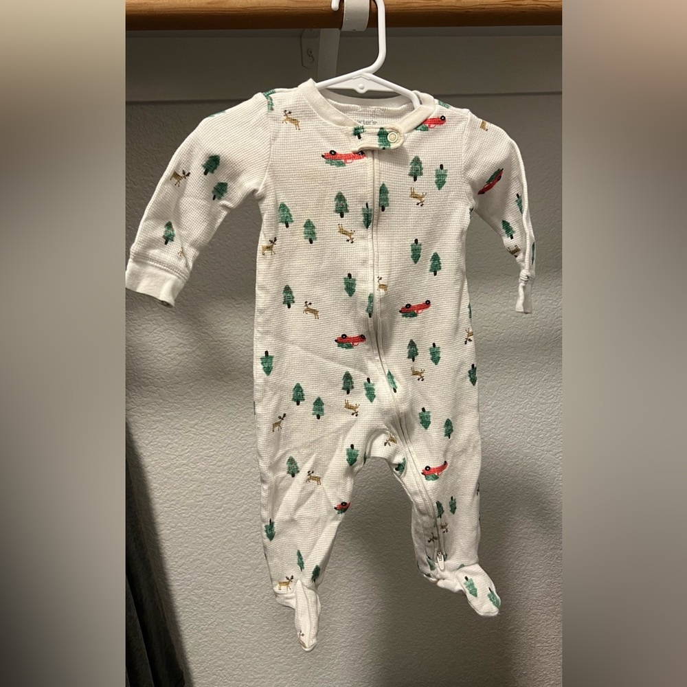 Carter's White Footed One-Piece Pajamas with Trees and Cars